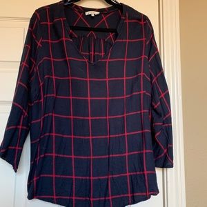 Navy and red bell sleeve blouse